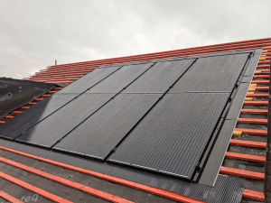 Solar panels on the roof under construction