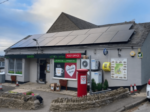 Solar Panels on a UK shop and post office roof